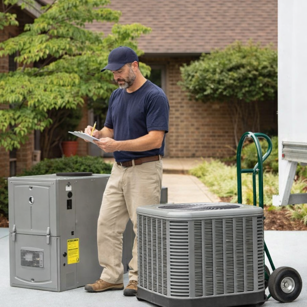 HVAC technician installing a new HVAC system in Knoxville, Tennessee